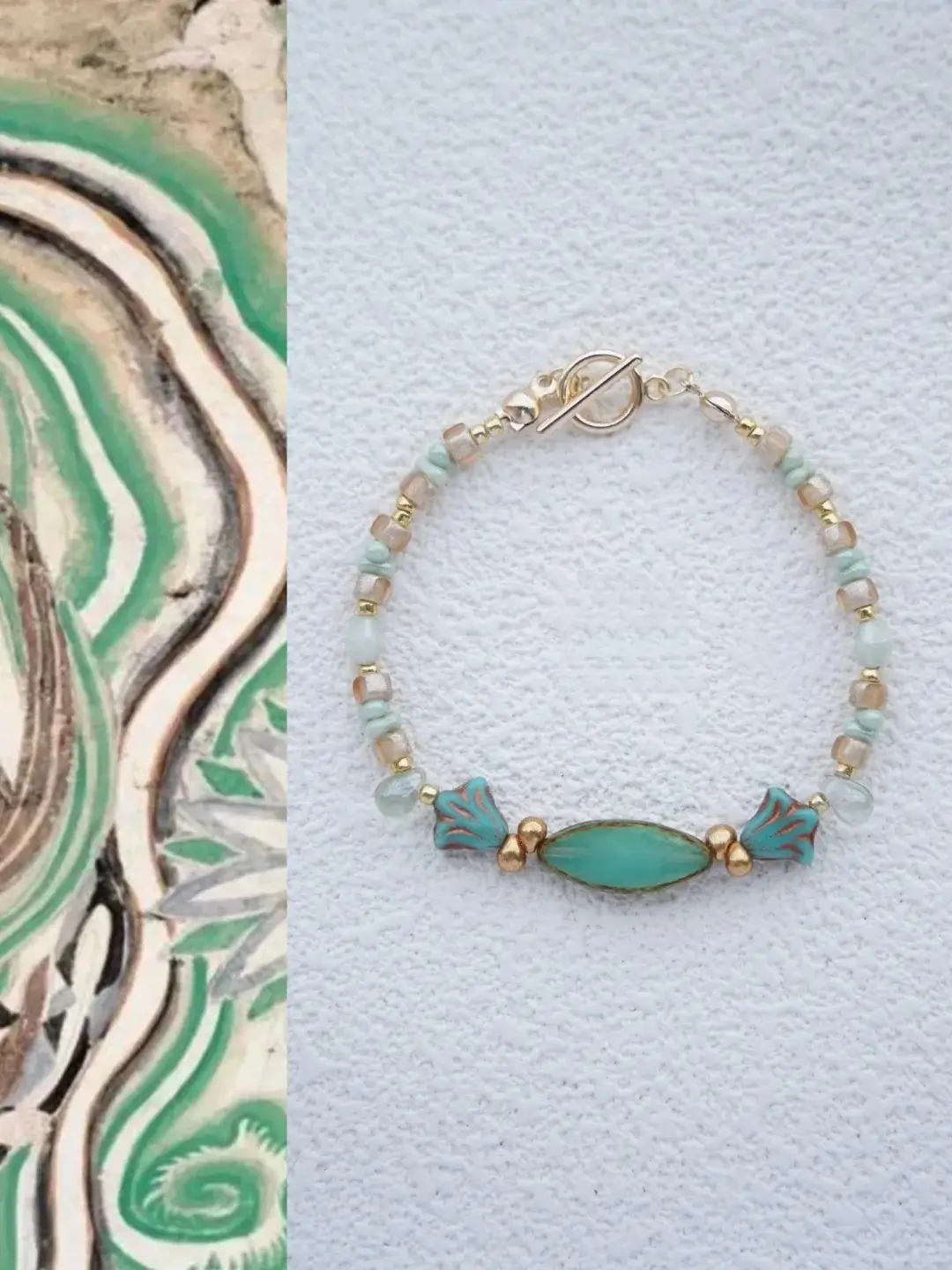 Vintage Dunhuang Czech bead bracelet with handcrafted oriental flair