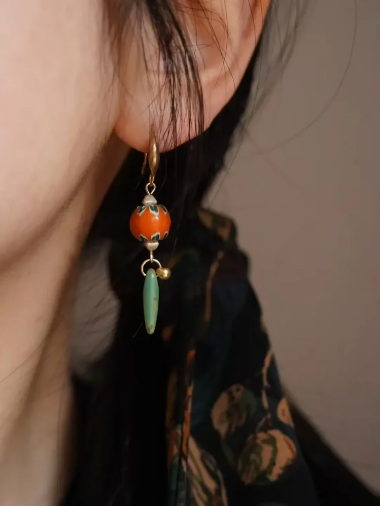 Handmade Chinese vintage earrings with glass beads from Dunhuang collection