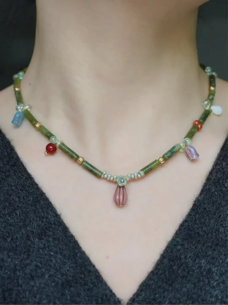Original handmade necklace featuring retro-style Czech glass beads
