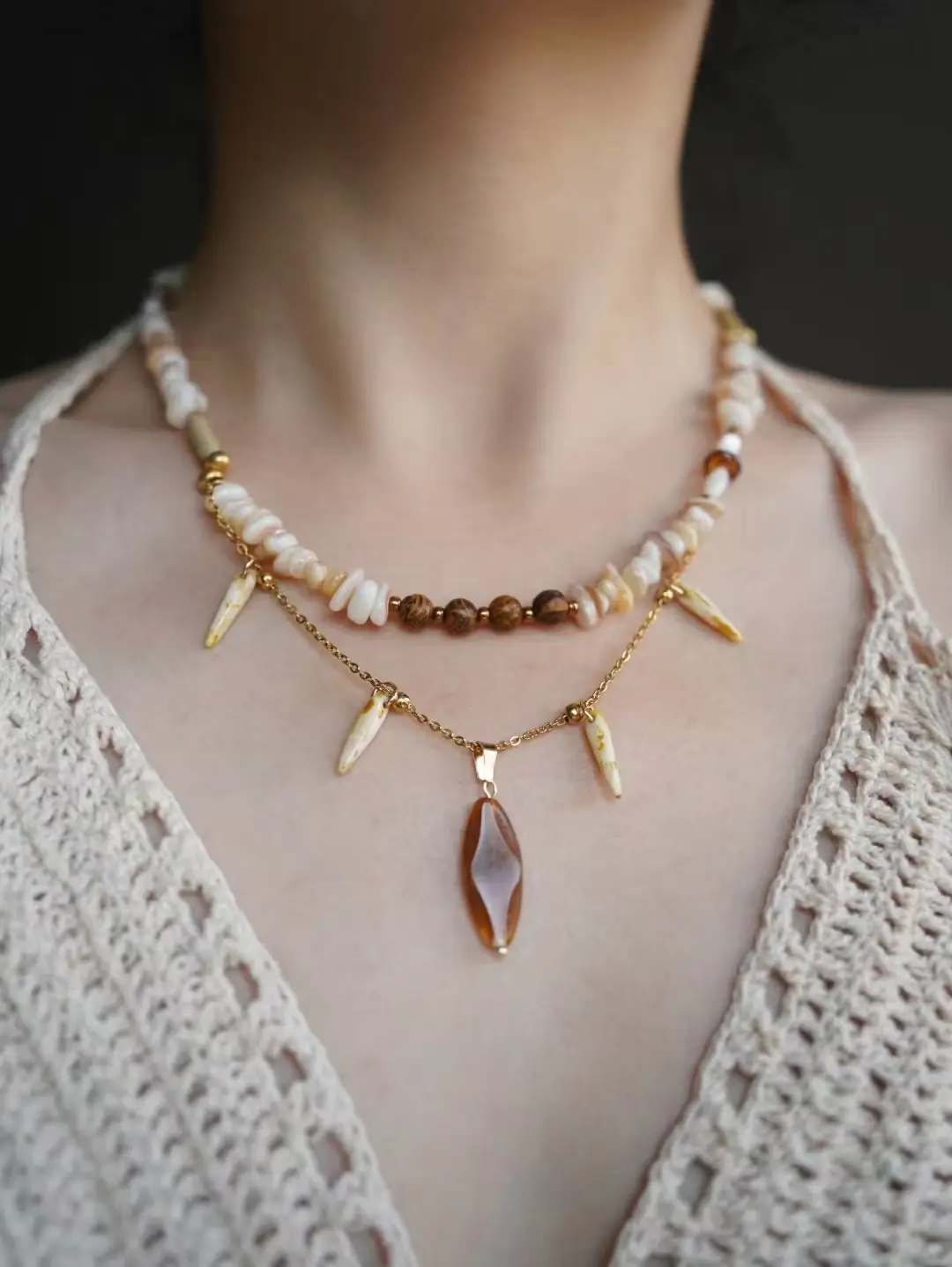 Handmade necklace with original vintage hill-inspired beaded design