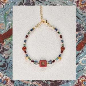 Handmade Czech bead bracelet with colorful charm—original daily accessory gift for girls.