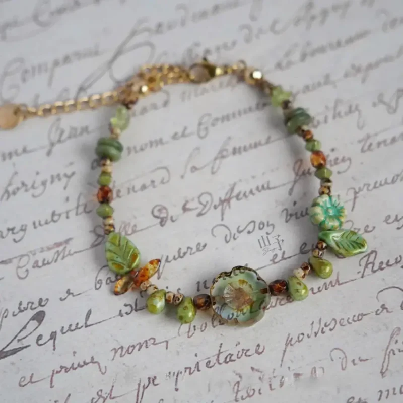 Handmade Czech bead bracelet blends vintage charm with casual styling for everyday elegance.
