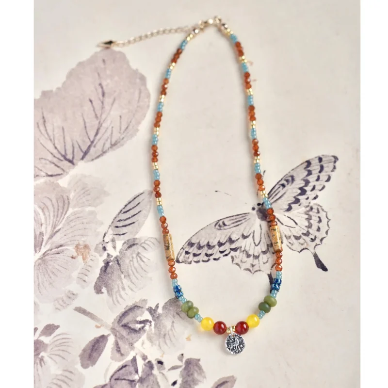 Dunhuang Series Handmade Natural Stone Necklace, combining ancient art with modern craftsmanship to showcase unique oriental beauty.