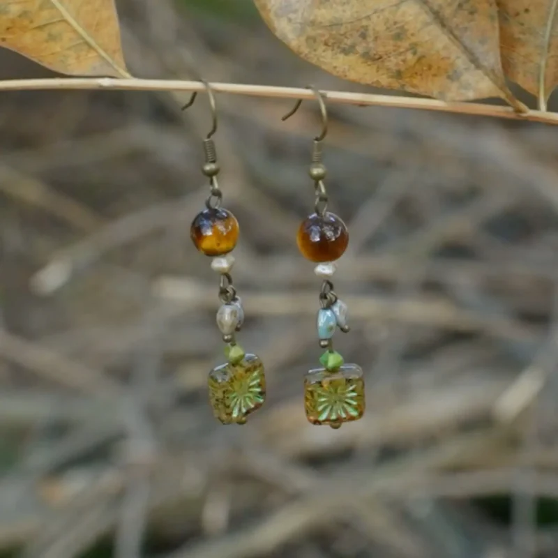Handmade dangle earrings with tiger’s eye stone, stylish and bold accessory for a queenly look.