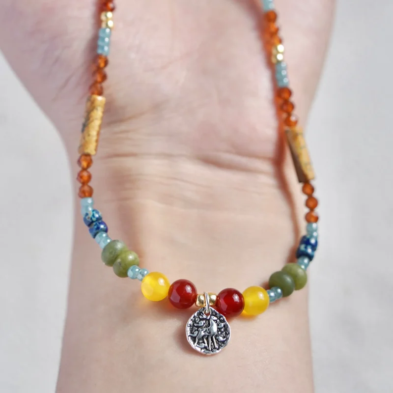 Handmade vintage agate necklace with a 925 silver pendant, simple yet elegant, perfect for everyday wear.