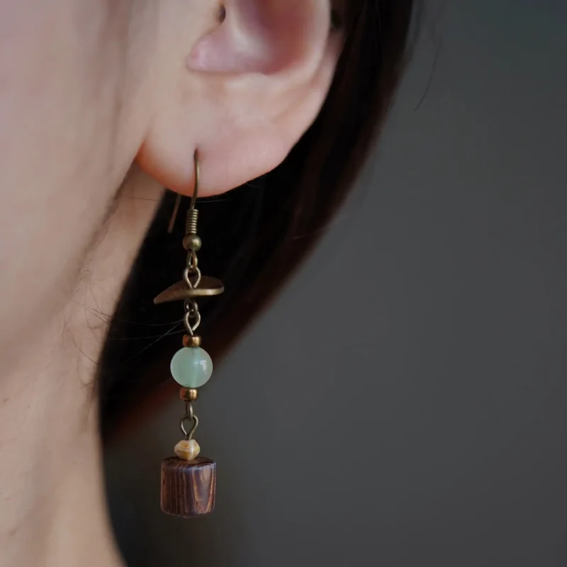 Elegant jade earrings with antique brass details, perfect gift for moms