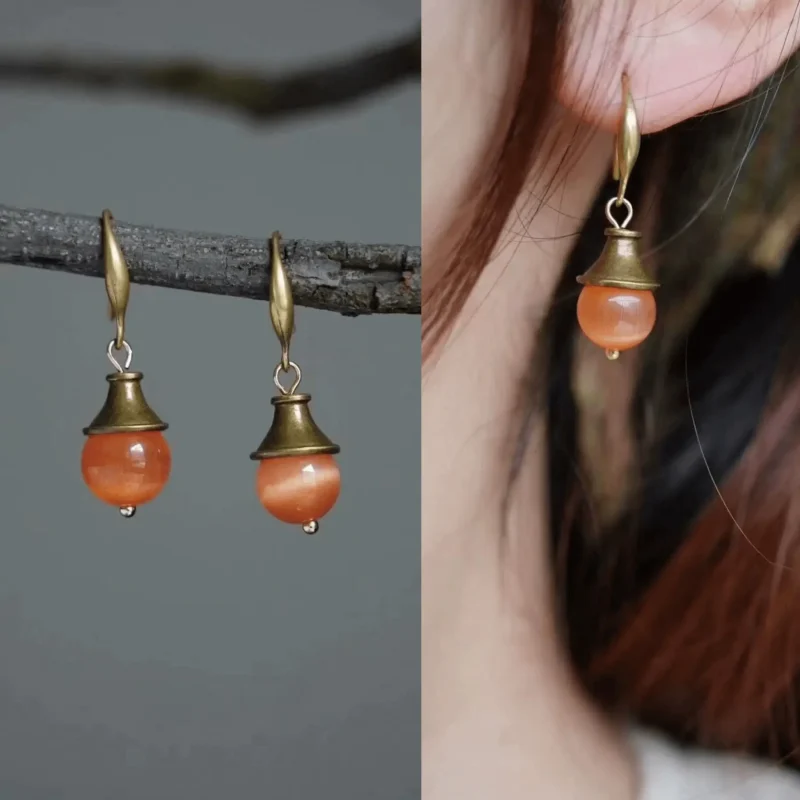 Handmade orange earrings crafted from natural stones, perfect holiday gift for friends