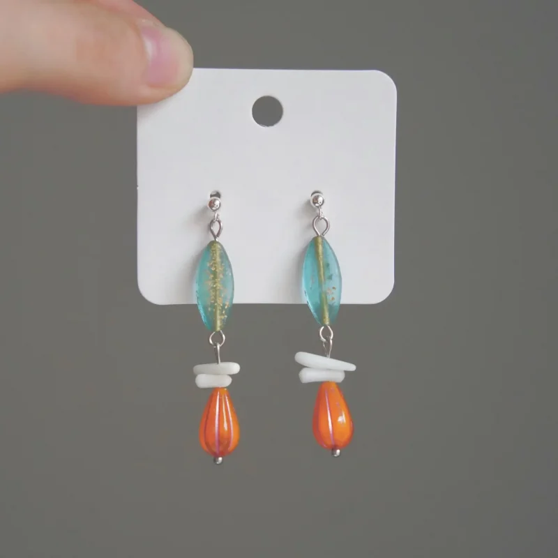 Handcrafted orange drop 925 silver post earrings with vintage Czech beads highlight artistic flair in women's bohemian jewelry.