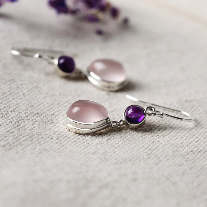 Rose quartz earrings crafted in 925 sterling silver with timeless elegance