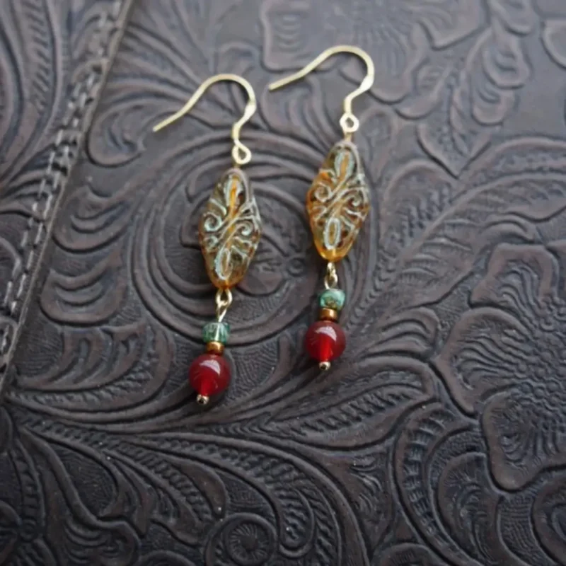 Artisan jewelry features handcrafted red agate earrings in vintage style for everyday wear
