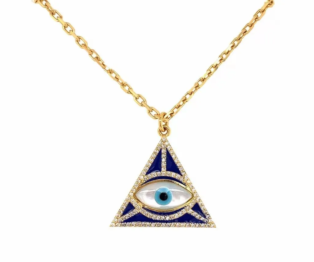Illustration of an evil eye pendant necklace, designed to symbolize protection and ward off negative energy with its vibrant eye motif.