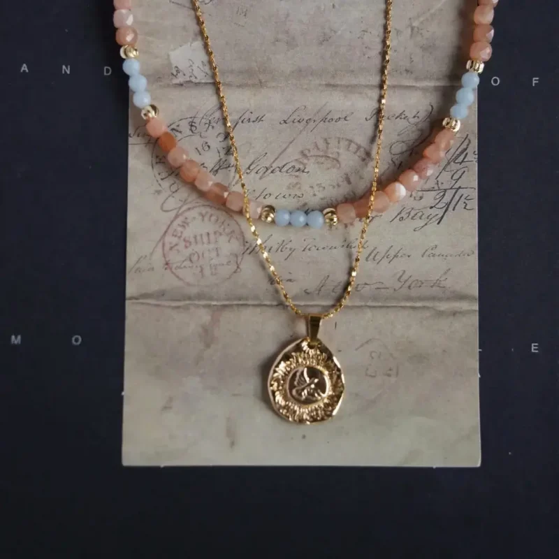 Layered gemstone necklace with titanium steel flying bird pendant