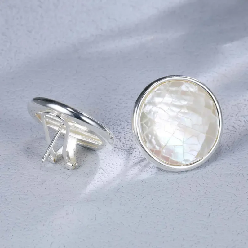925 sterling silver earrings showcase natural geometric mother-of-pearl for women’s elegant daily style.