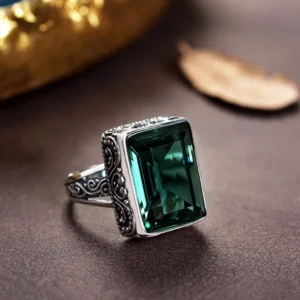 Green quartz ring in S925 sterling silver captures Bali-inspired boho charm with handcrafted elegance.