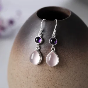 Handcrafted S925 silver rose quartz earrings for stylish everyday wear
