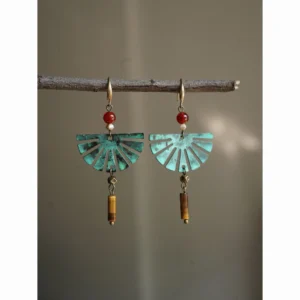 fan-shaped brass earrings handcrafted for an antique, feminine charm.