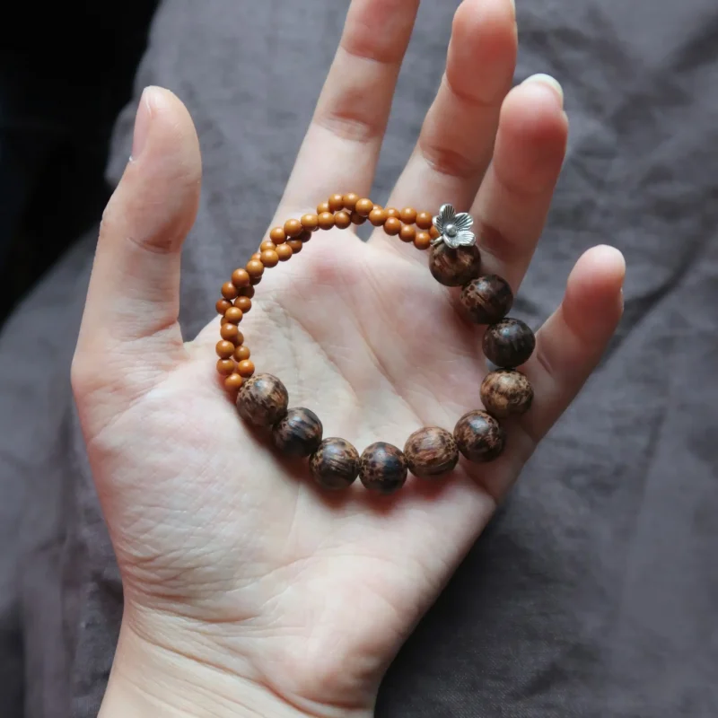 Handcrafted wooden bead bracelet showcases natural wood grain for an earthy everyday look