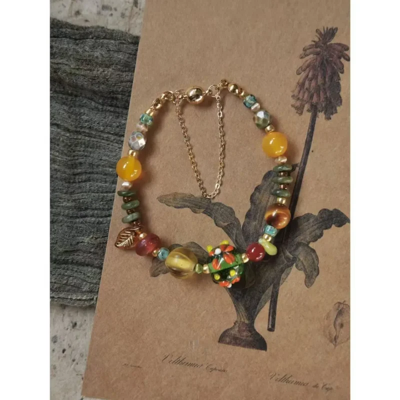 Colorful vintage-style gemstone bracelet with natural jade, handmade for everyday elegance