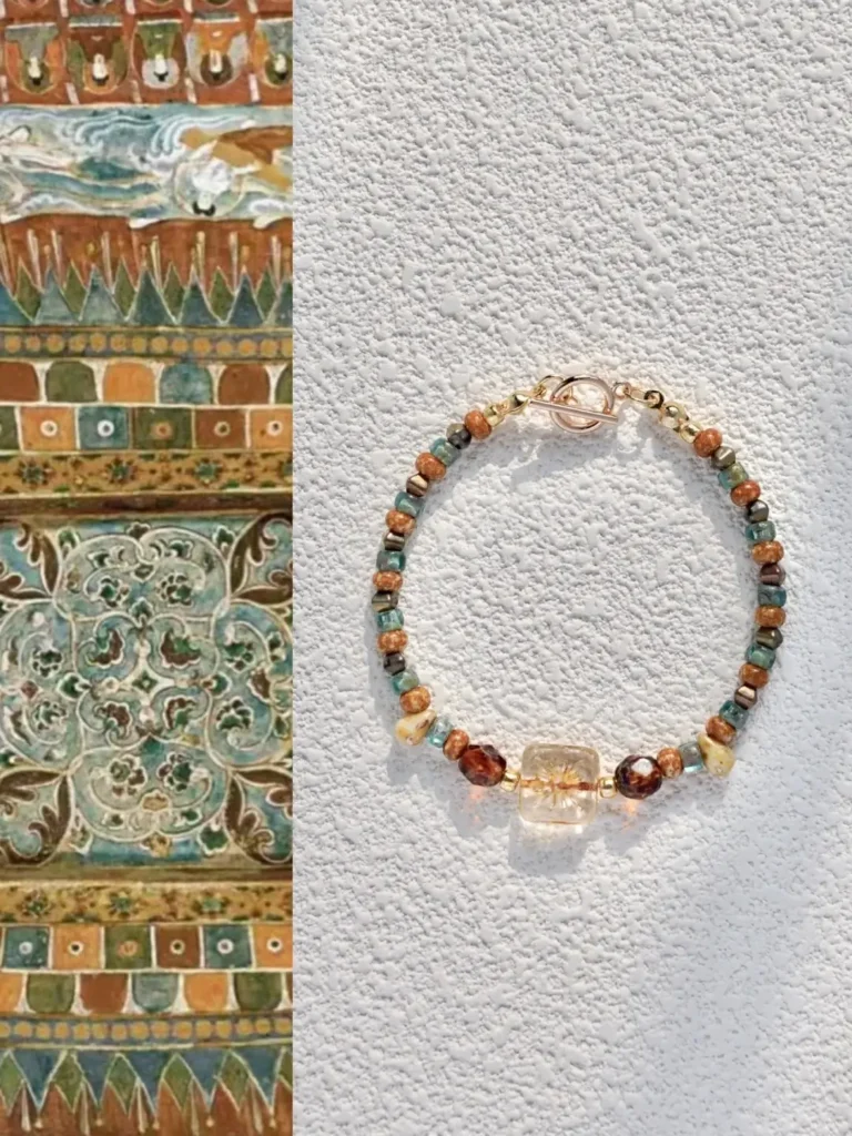 Unique handmade bracelet featuring Czech glass beads, Miyuki seed beads, and 14K gold-filled details.