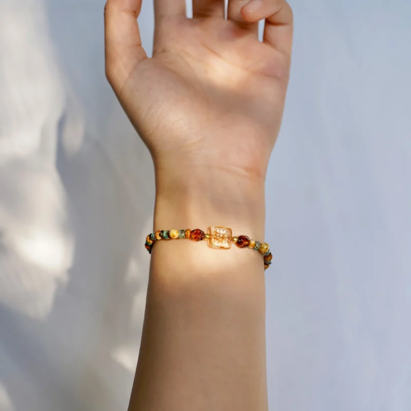 Beaded bracelet for women showcases vintage handmade charm in styled wear display
