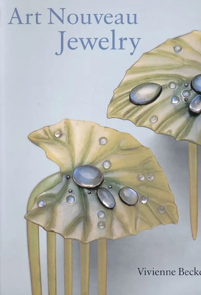 Art Nouveau jewelry book cover, showcasing intricate antique designs and vintage aesthetics influencing generations of jewelry designers.