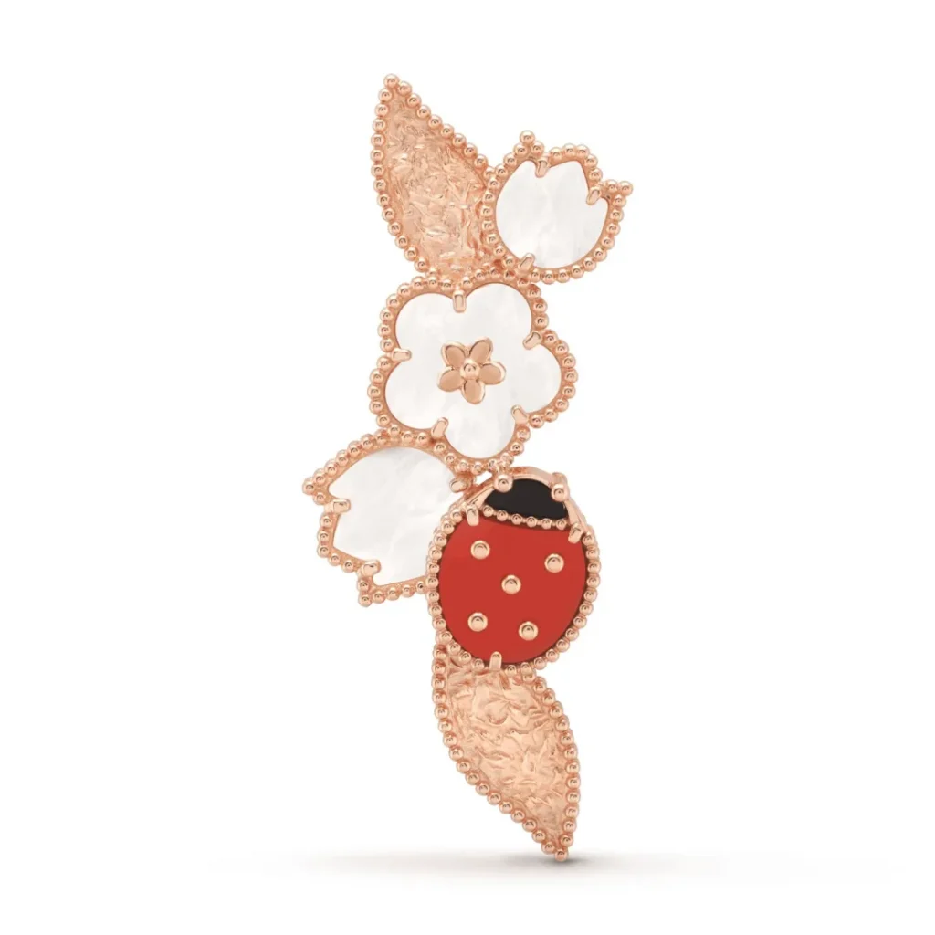 Illustration of pink ladybug jewelry, showcasing delicate details and vibrant color accents.