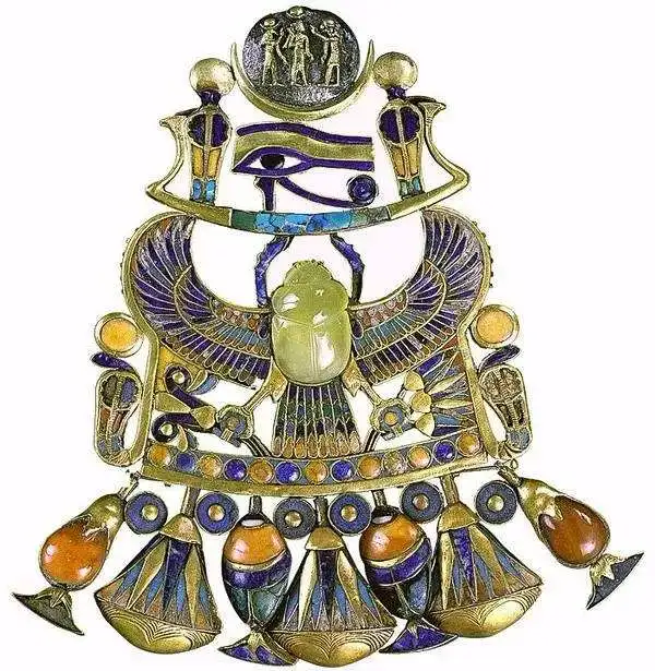 Illustration of sacred scarab jewelry, showcasing intricate design and symbolic details of rebirth and protection.