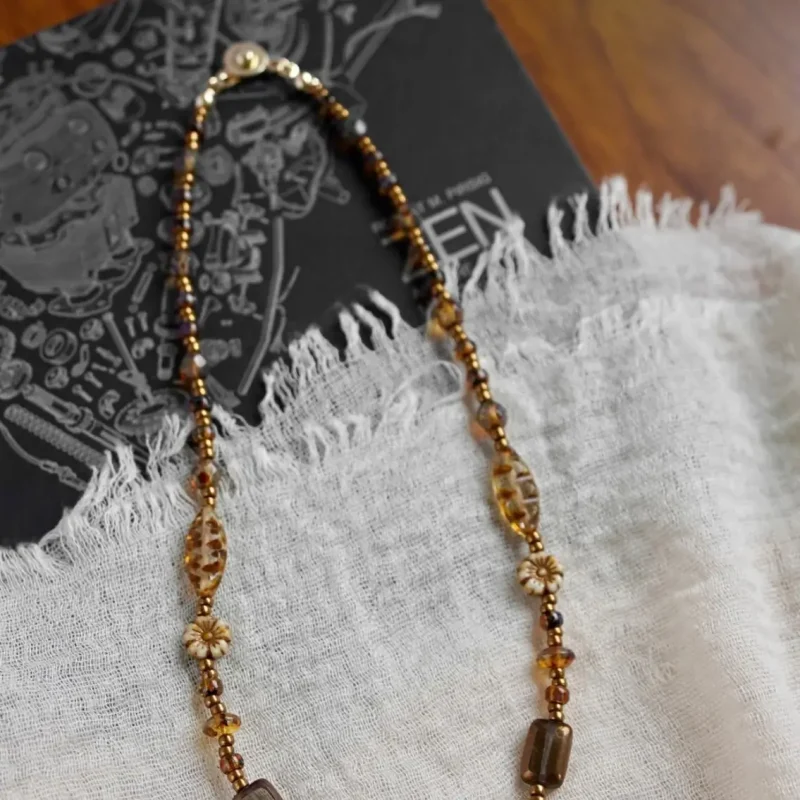 Vintage Czech bead necklace with hidden clasp, handcrafted for comfort and style