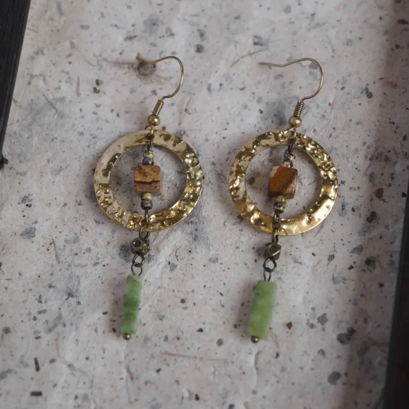 Comfortable copper earrings with 925 silver gold-plated hooks, perfect for weddings and social gatherings.