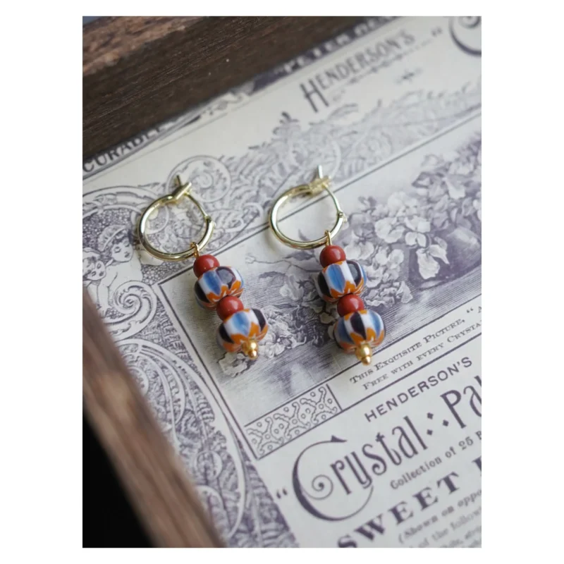 Matisse series striped dark glass bead earrings bring a refined vintage style for women, handcrafted for timeless charm and daily comfort.
