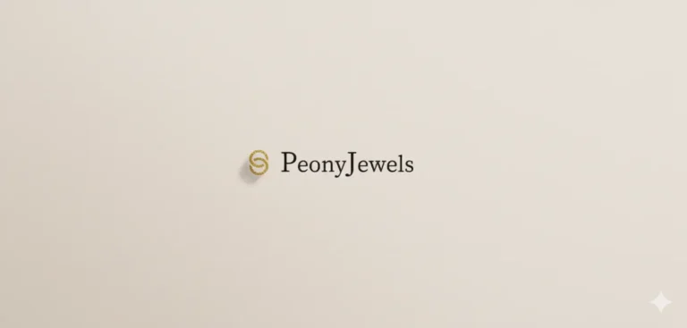 Peony Jewels brand logo featuring a stylized gold double-S monogram on a subtle beige background, representing fine jewelry and accessories.