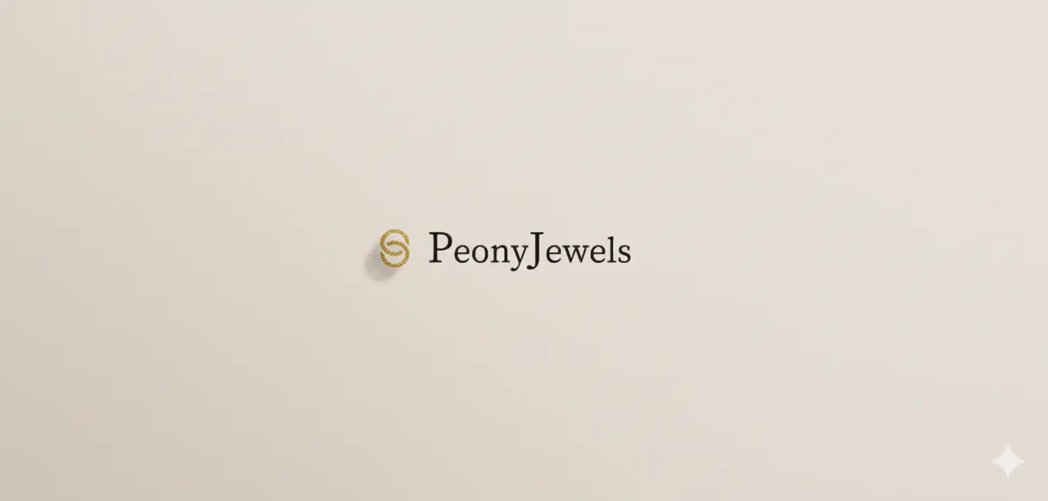 Peony Jewels brand logo featuring a stylized gold double-S monogram on a subtle beige background, representing fine jewelry and accessories.