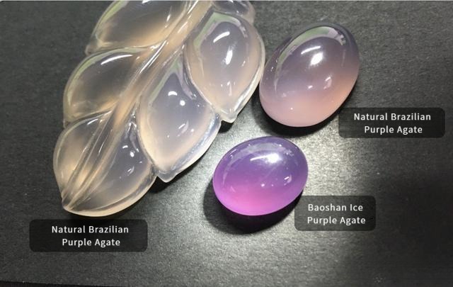 Natural Brazilian purple agate and Ice Drift Nan Red agate specimens showing no fluorescence under 365nm UV light