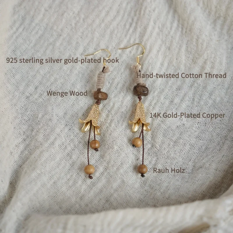 Vintage Wabi-Sabi earrings showcase natural materials, hand-strung for unique charm.