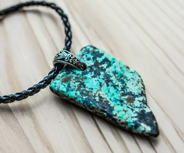 Close-up of gold jewelry with turquoise gemstone showing white spots after wear