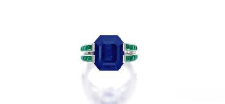 12.00ct square-cut Kashmir sapphire ring by Cartier set in platinum with 1.60ct emerald and diamond accents, featuring the signature velvety blue color