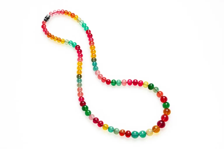Colorful tourmaline gemstone bead necklace showcasing vibrant pink, green, and yellow hues
