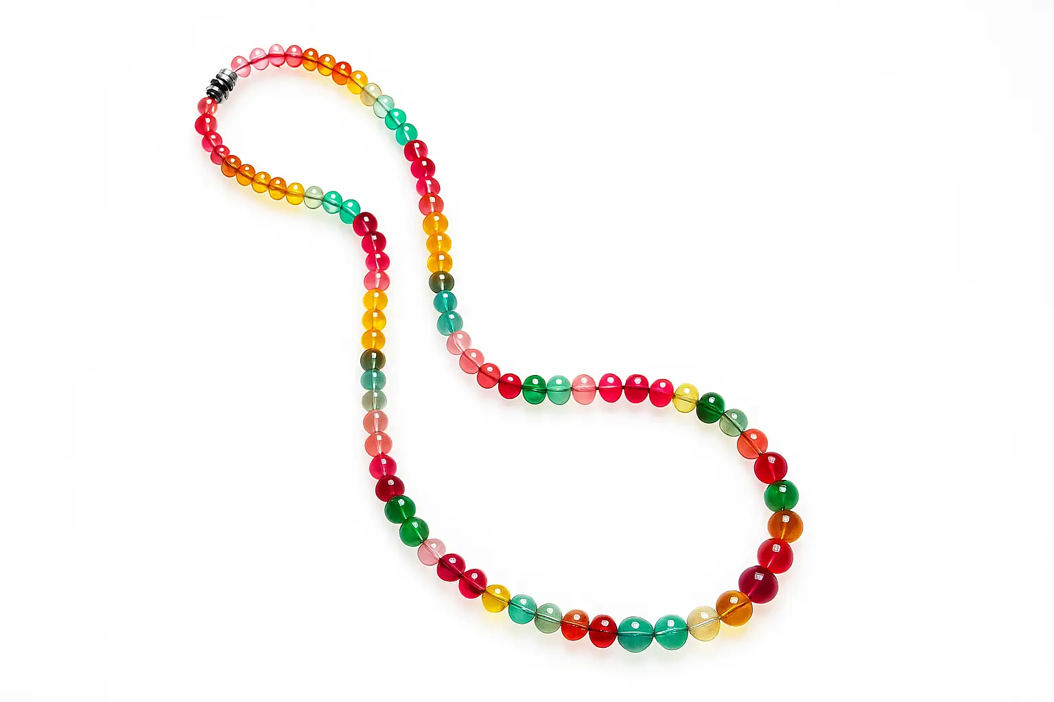 Colorful tourmaline gemstone bead necklace showcasing vibrant pink, green, and yellow hues