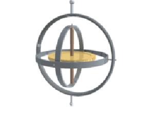 Diagram illustrating the principles of a gyroscope, showing rotational mechanics and stability in mechanical systems