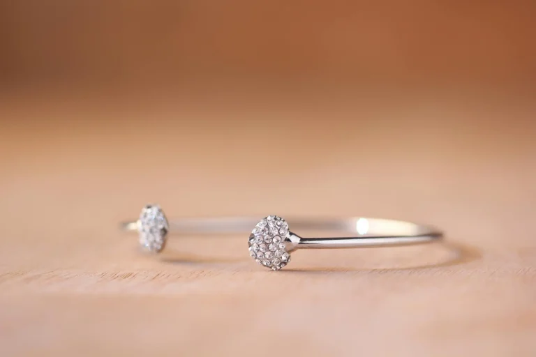 Close-up of an elegant diamond bracelet showing intricate design and natural inclusions