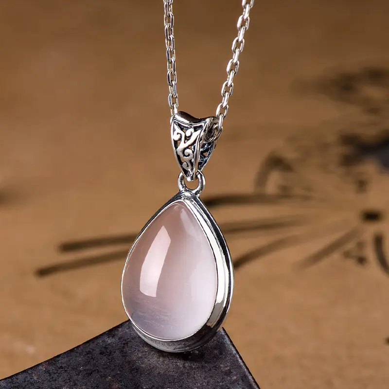 Peonyjewels crystal necklace with 925 sterling silver, featuring clear quartz beads and elegant handcrafted design for everyday wear