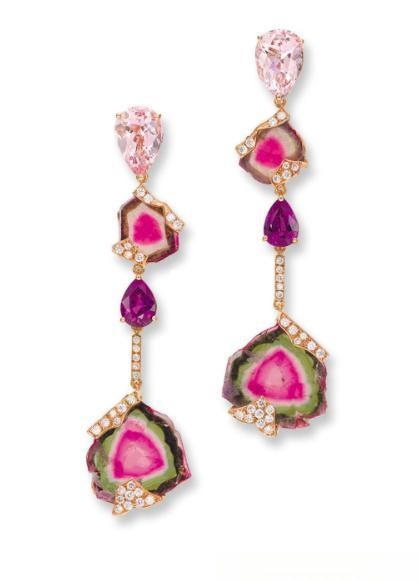 High-clarity purple tourmaline crafted into cabochon and faceted pendant earrings, showcasing vibrant color and premium quality