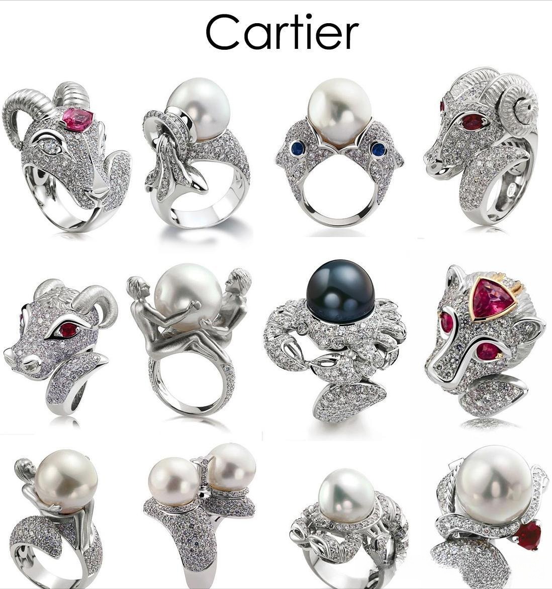 Cartier 12 zodiac rings featuring 3D star sign designs with brilliant pavé diamonds, combining architectural precision and divine elegance