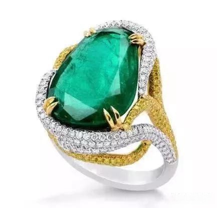 Emerald ring featuring or green-colored oil filling, primarily used to improve the stone's color saturation and appearance.