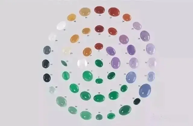Peonyjewels jadeite showcasing diverse colors: green (Cui), purple, yellow, red (Fei), and mixed hues
