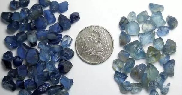Nigerian sapphire from lesser-known sapphire origins, showcasing bright colors and large sizes, with some rough crystals reaching 100–300 carats.