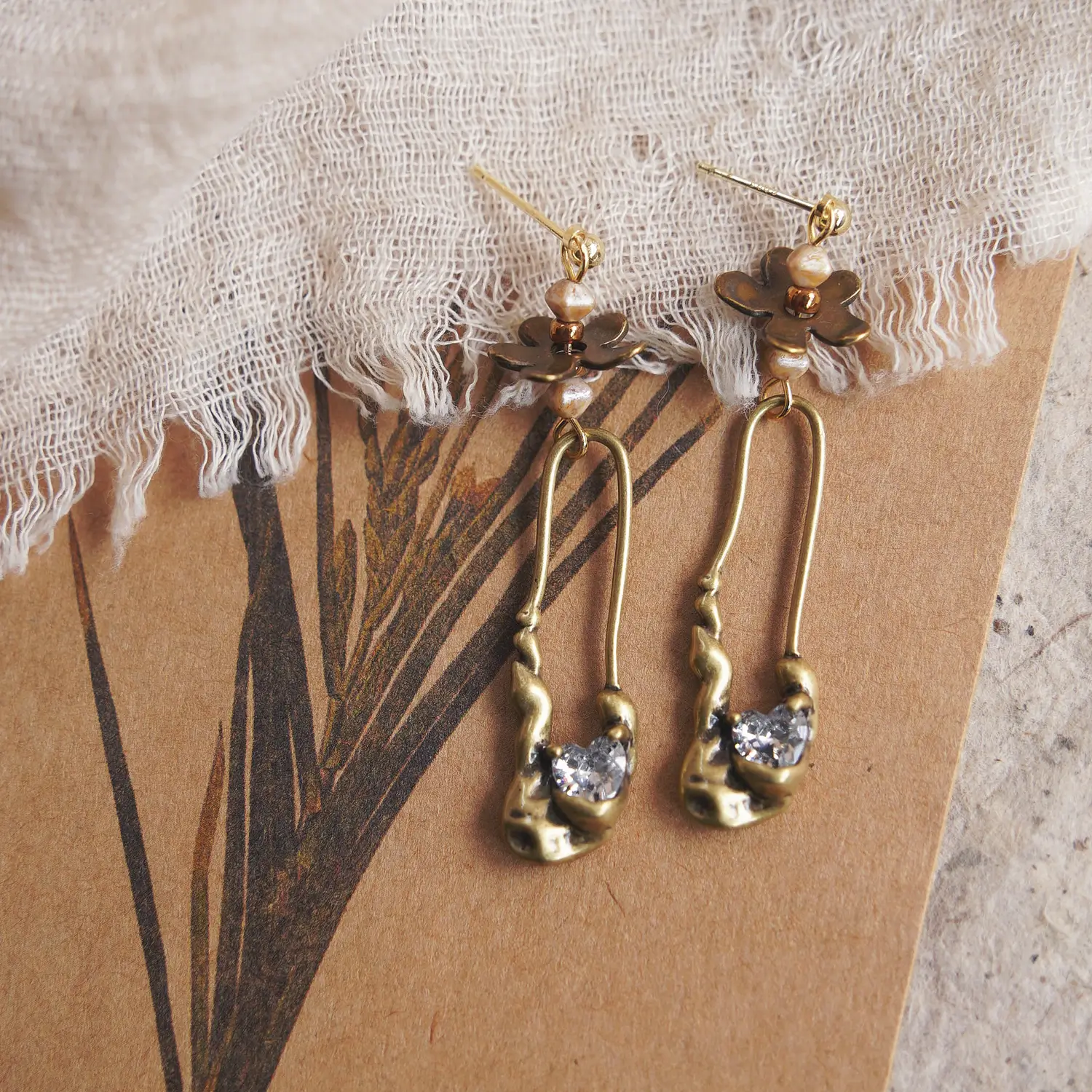 Peonyjewels antique brass earrings, perfect for casual daytime wear.