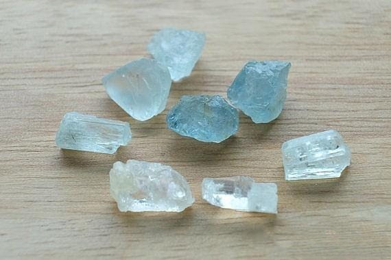 Rough, untreated aquamarine crystal from Madagascar, displaying the natural, very pale blue-green color before heat enhancement.