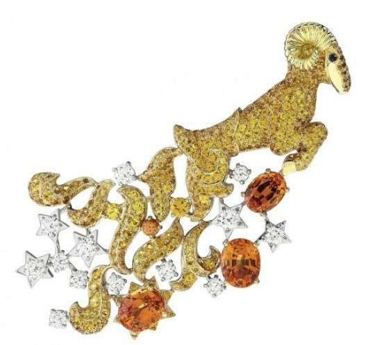 Van Cleef & Arpels Aries zodiac jewelry collection featuring bold, fiery designs with diamonds and gemstones.