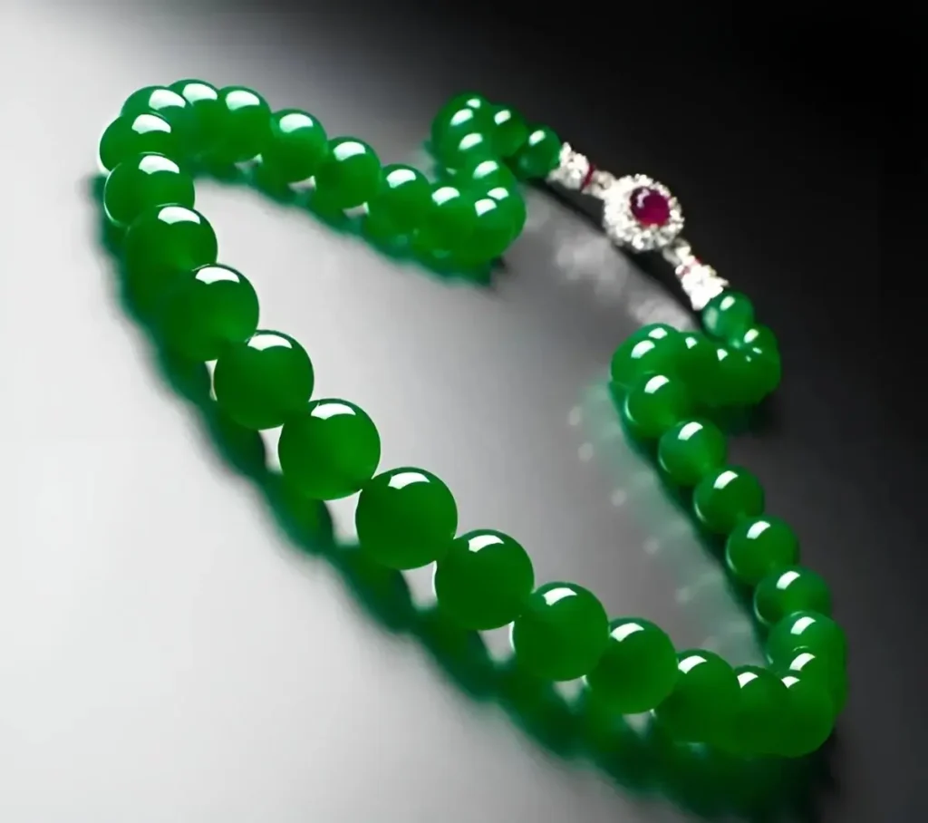 The Sotheby’s "Tian Lu Lin Lang" Imperial Green jadeite necklace.